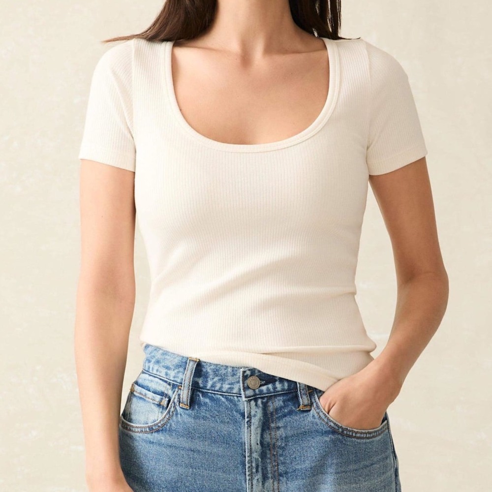 Faherty Freestyle Rib Knit Tee Egret White Size Large New‎ With Tags